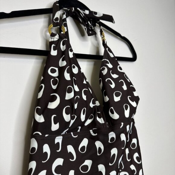 Vintage Y2K Silhouette Solutions Halter Tankini Top Brown & White Abstract Print - Picture 6 of 14